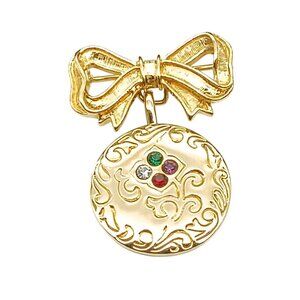Vintage Avon DEAR Brooch Gold-Tone Bow Brooch with Floral Pendant